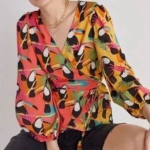 Farm Rio Toucan Rainforest wrap Blouse